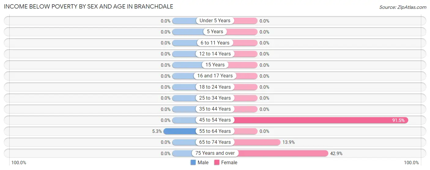 Income Below Poverty by Sex and Age in Branchdale