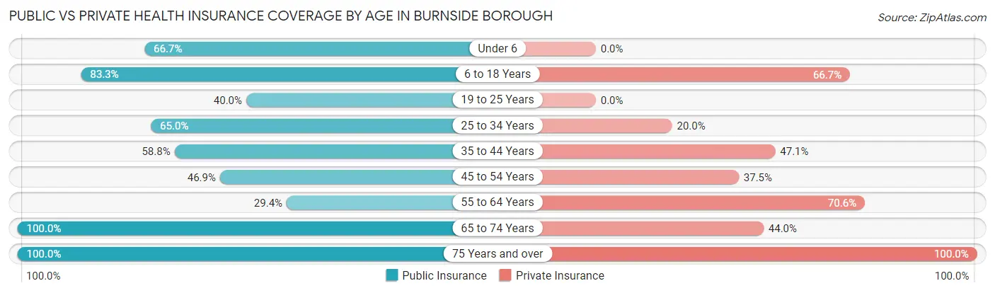 Public vs Private Health Insurance Coverage by Age in Burnside borough