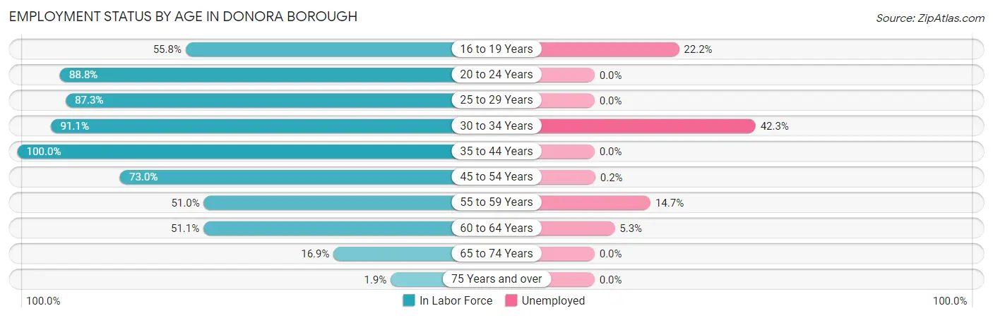 Employment Status by Age in Donora borough