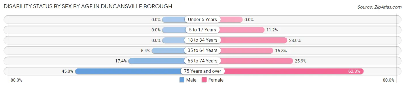 Disability Status by Sex by Age in Duncansville borough