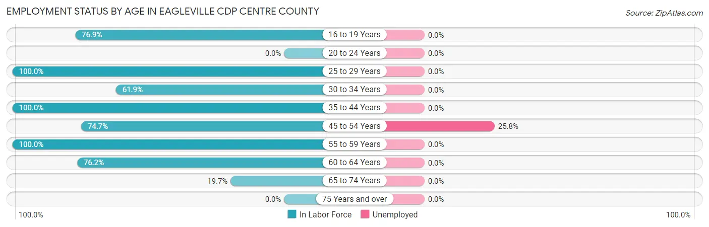 Employment Status by Age in Eagleville CDP Centre County