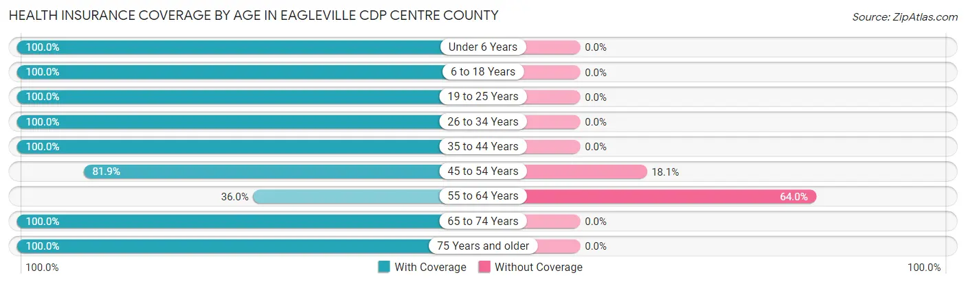 Health Insurance Coverage by Age in Eagleville CDP Centre County