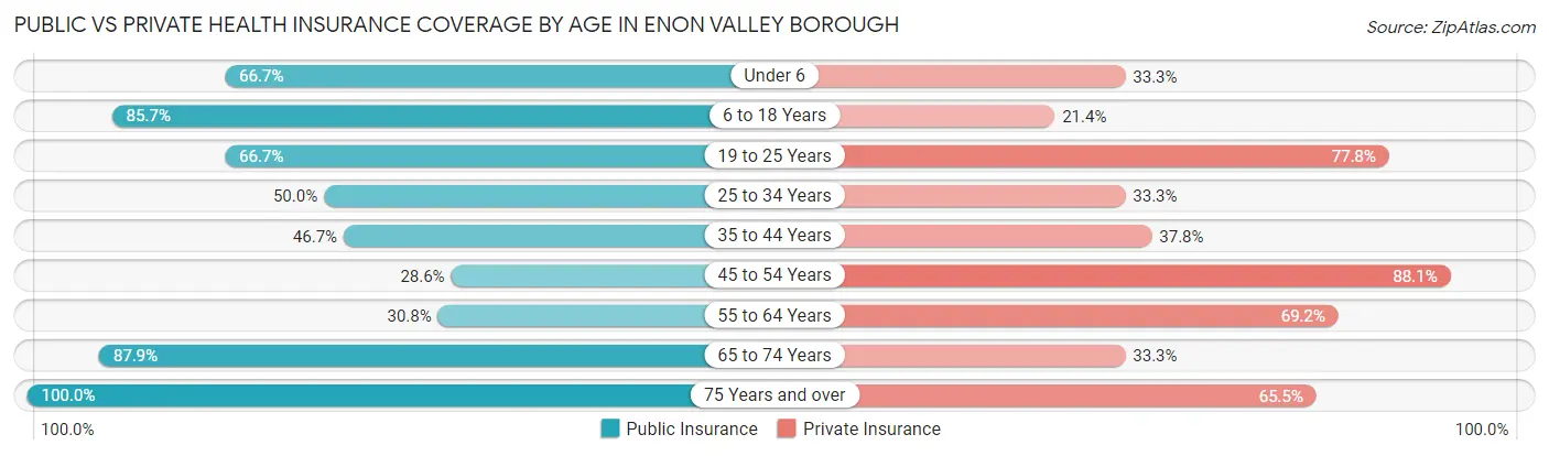 Public vs Private Health Insurance Coverage by Age in Enon Valley borough