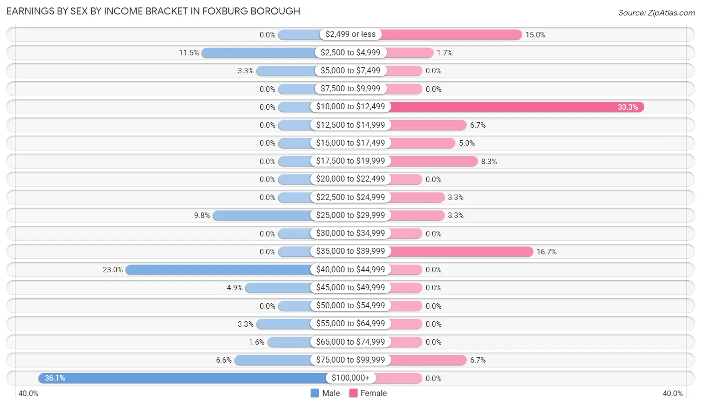 Earnings by Sex by Income Bracket in Foxburg borough