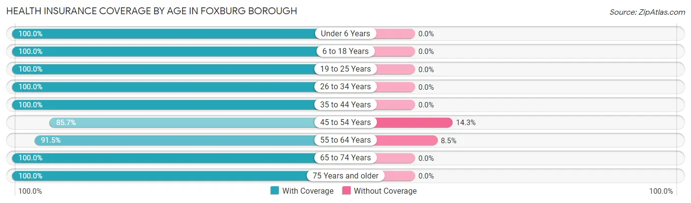Health Insurance Coverage by Age in Foxburg borough