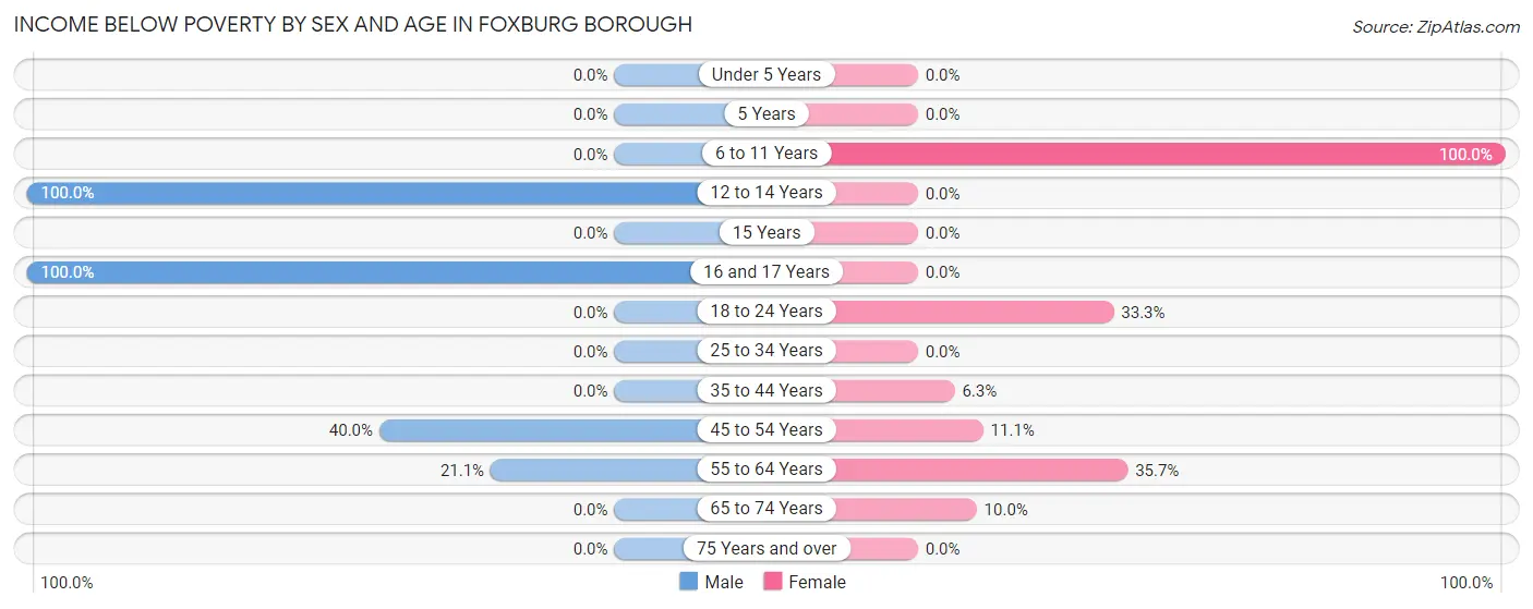 Income Below Poverty by Sex and Age in Foxburg borough