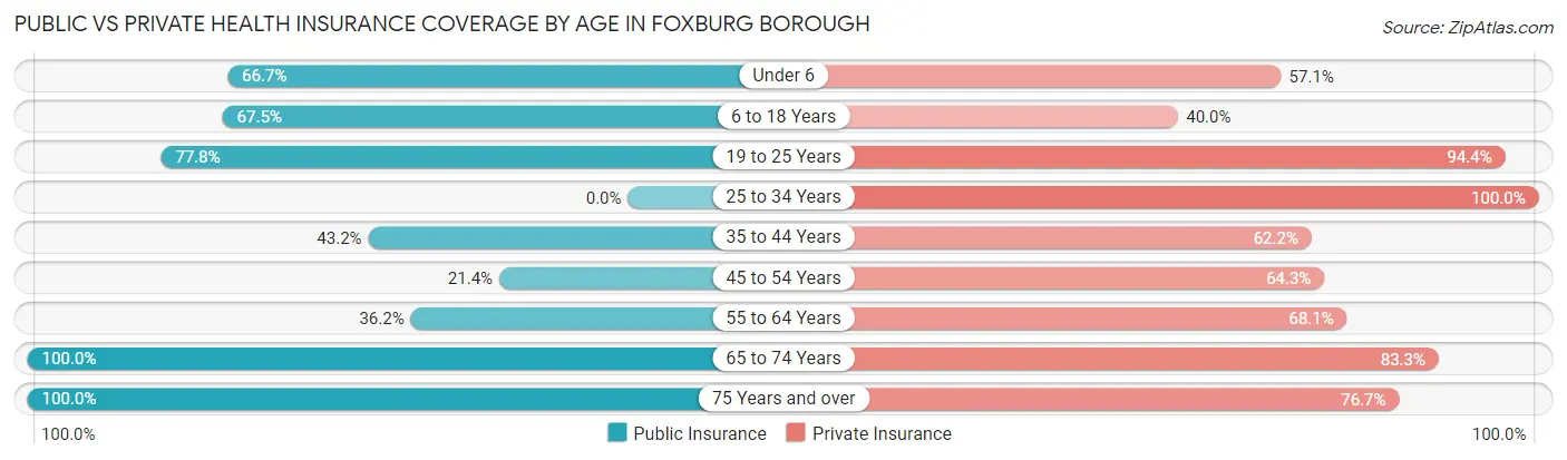 Public vs Private Health Insurance Coverage by Age in Foxburg borough