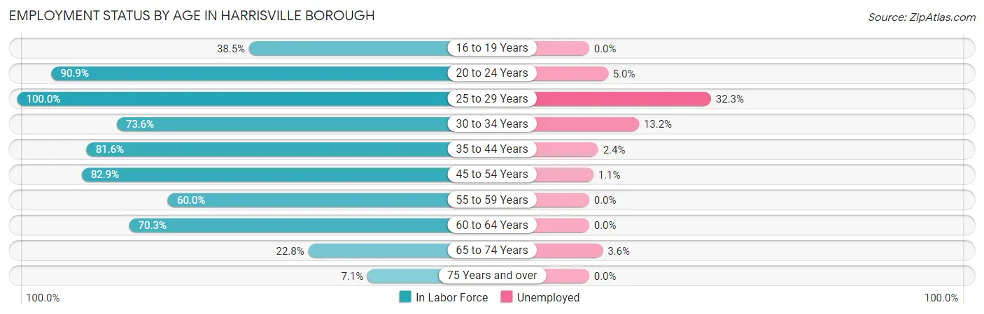Employment Status by Age in Harrisville borough