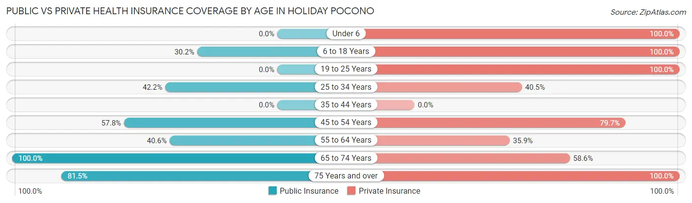 Public vs Private Health Insurance Coverage by Age in Holiday Pocono