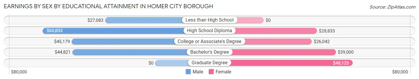 Earnings by Sex by Educational Attainment in Homer City borough