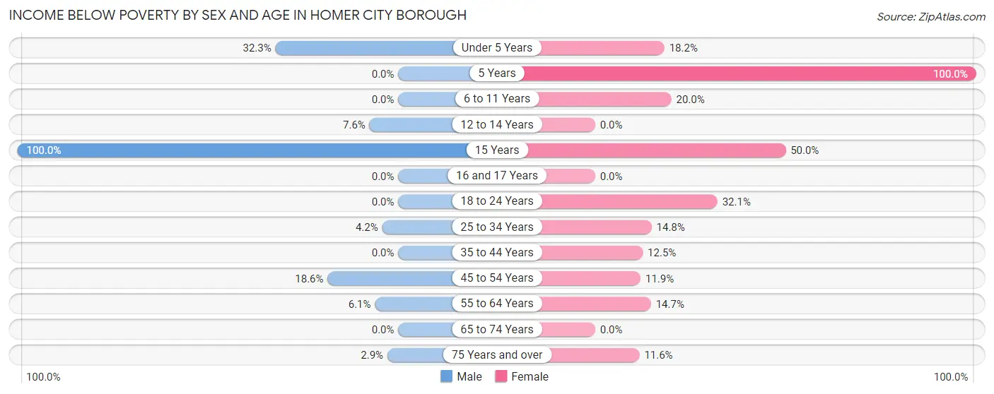Income Below Poverty by Sex and Age in Homer City borough
