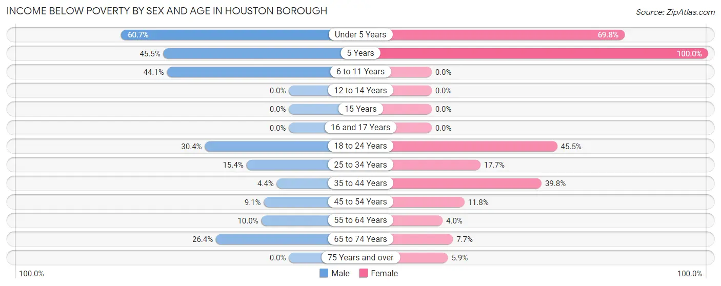 Income Below Poverty by Sex and Age in Houston borough