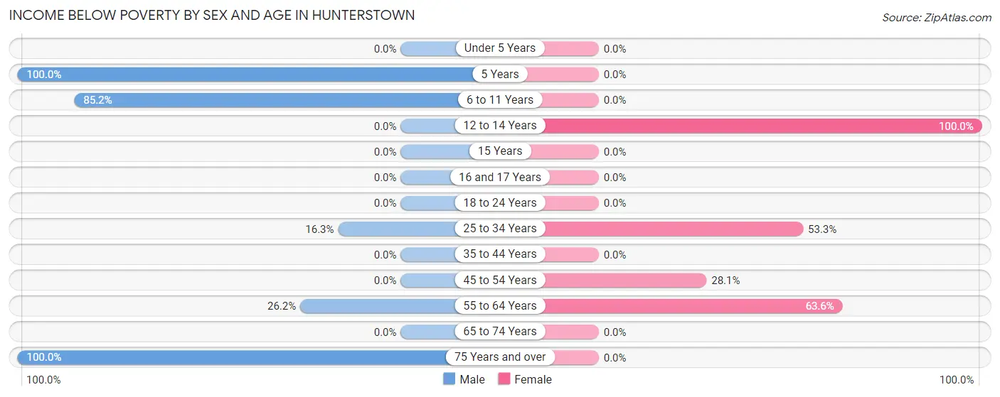 Income Below Poverty by Sex and Age in Hunterstown