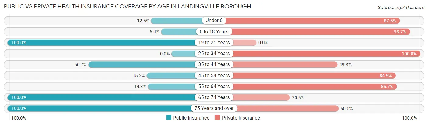 Public vs Private Health Insurance Coverage by Age in Landingville borough