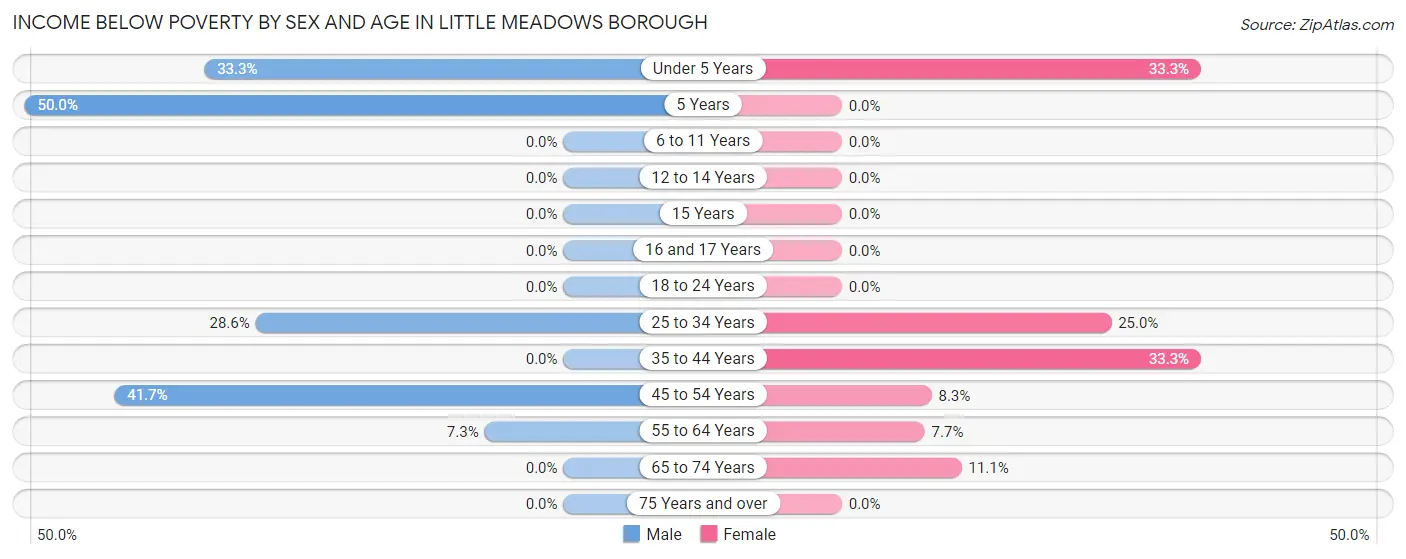 Income Below Poverty by Sex and Age in Little Meadows borough