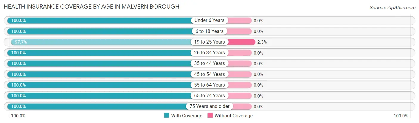 Health Insurance Coverage by Age in Malvern borough
