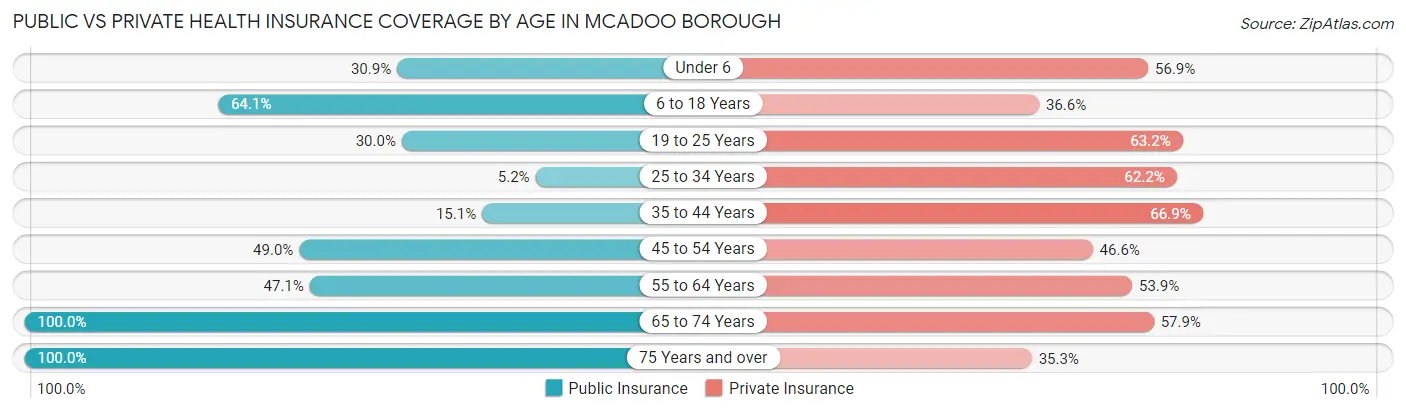 Public vs Private Health Insurance Coverage by Age in McAdoo borough