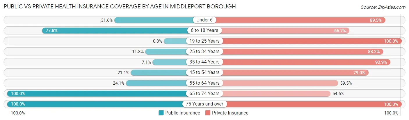 Public vs Private Health Insurance Coverage by Age in Middleport borough