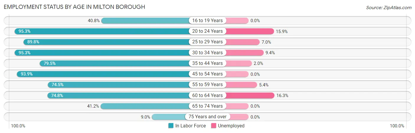Employment Status by Age in Milton borough