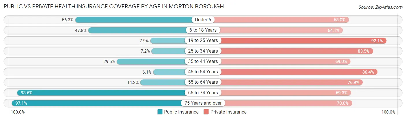 Public vs Private Health Insurance Coverage by Age in Morton borough