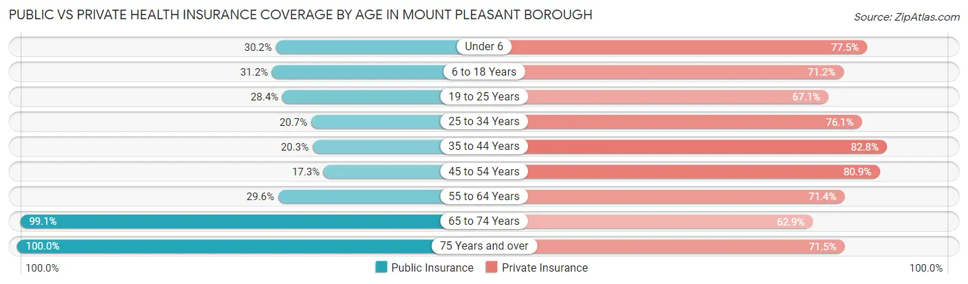 Public vs Private Health Insurance Coverage by Age in Mount Pleasant borough