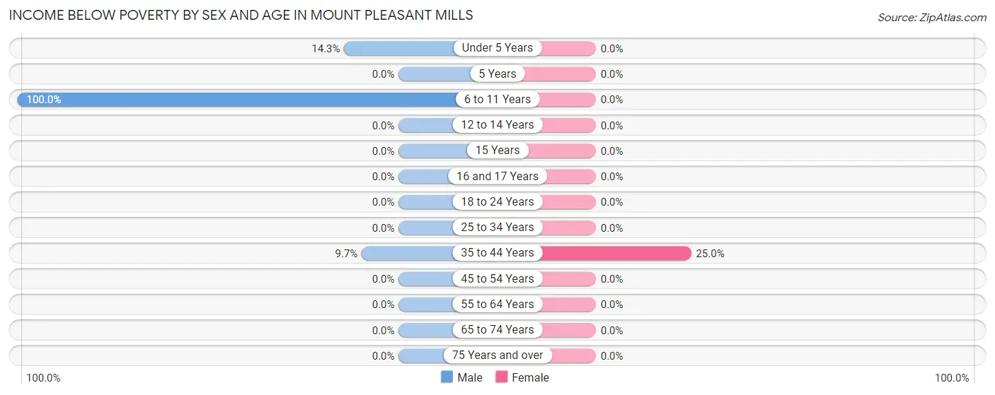 Income Below Poverty by Sex and Age in Mount Pleasant Mills