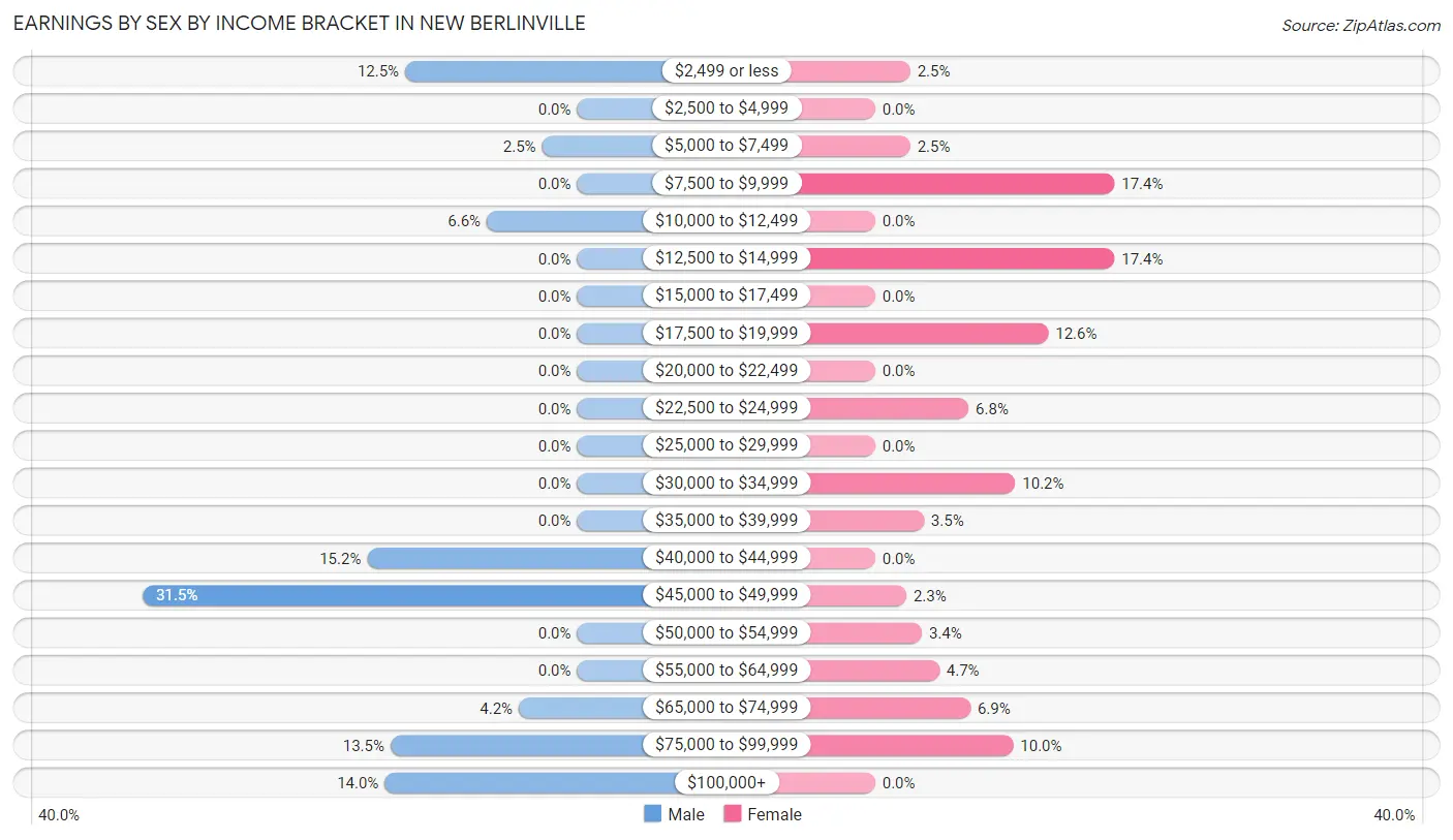 Earnings by Sex by Income Bracket in New Berlinville