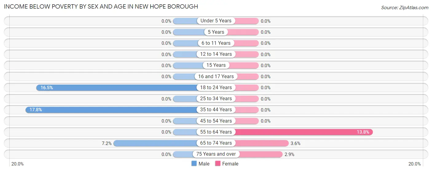 Income Below Poverty by Sex and Age in New Hope borough