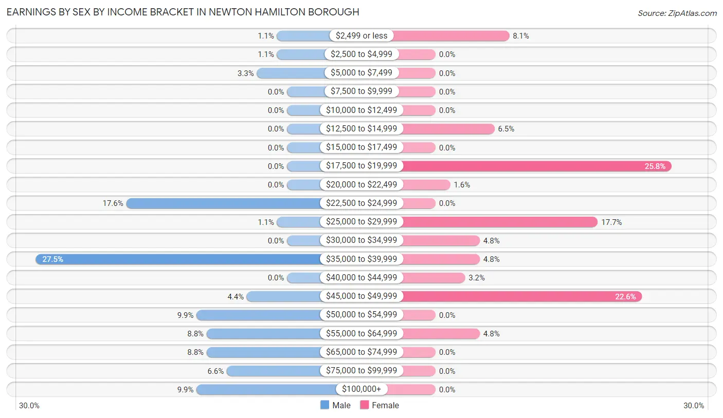 Earnings by Sex by Income Bracket in Newton Hamilton borough