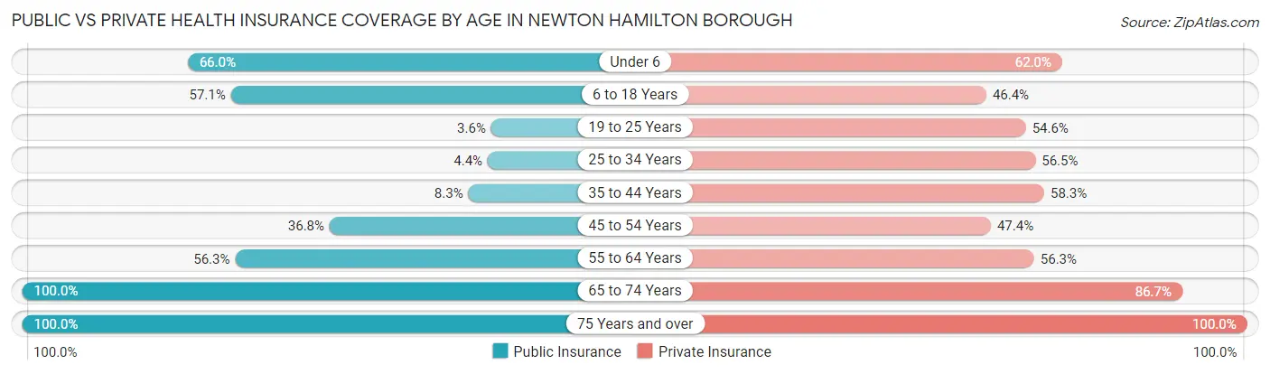 Public vs Private Health Insurance Coverage by Age in Newton Hamilton borough