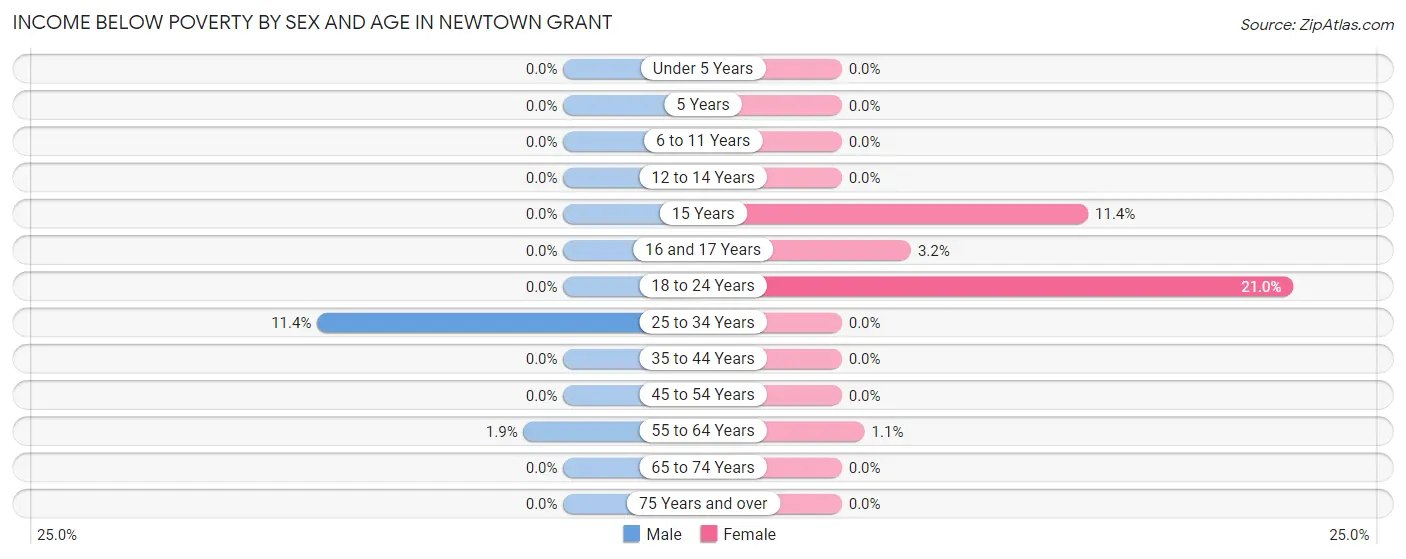 Income Below Poverty by Sex and Age in Newtown Grant