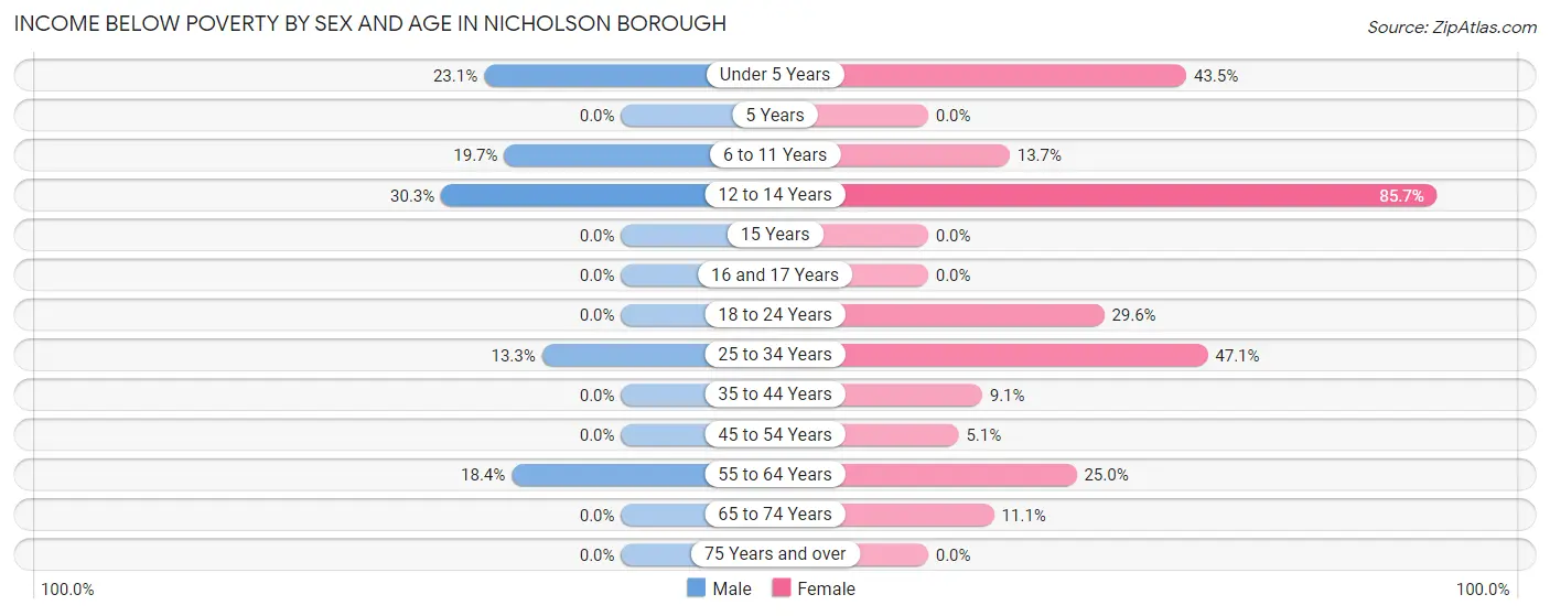 Income Below Poverty by Sex and Age in Nicholson borough