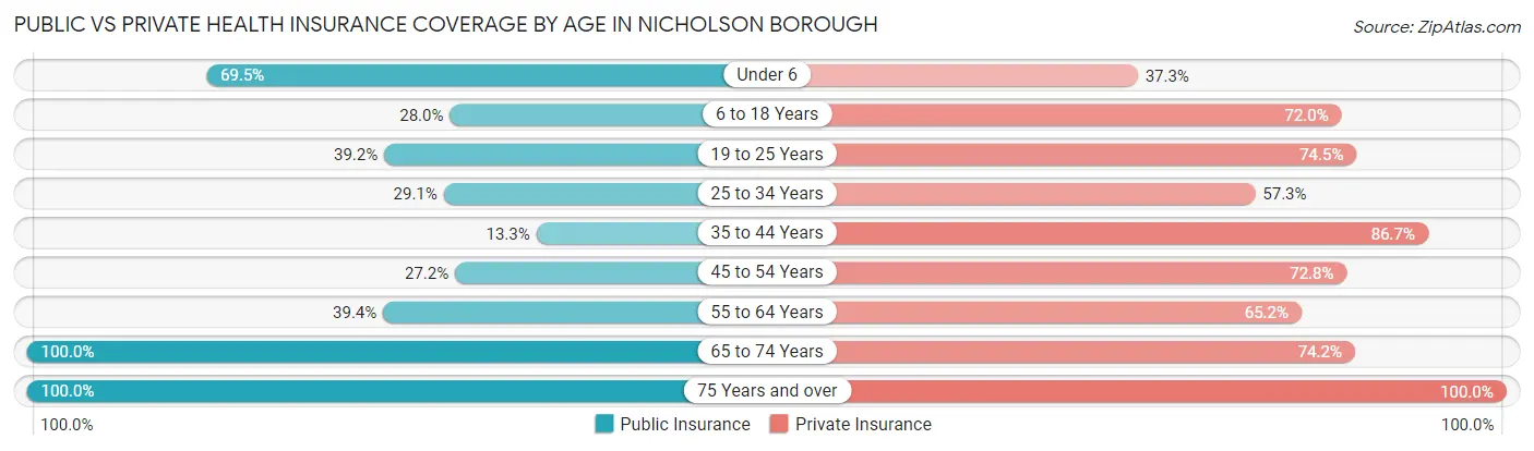 Public vs Private Health Insurance Coverage by Age in Nicholson borough
