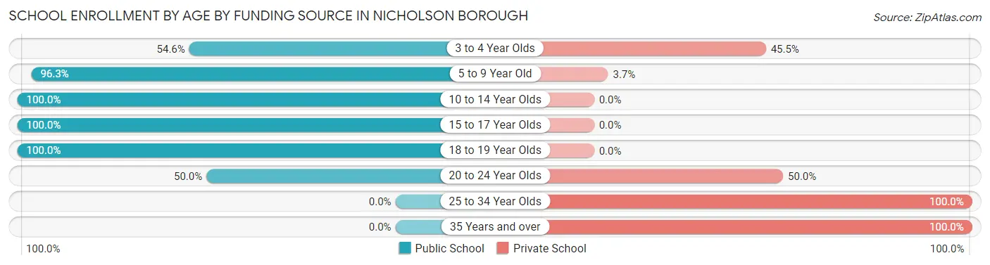 School Enrollment by Age by Funding Source in Nicholson borough