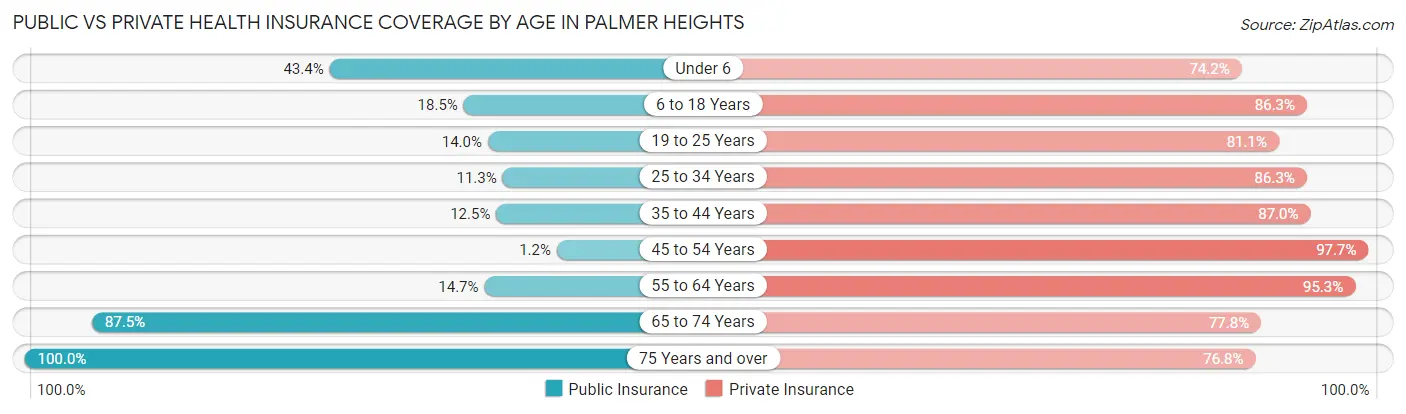 Public vs Private Health Insurance Coverage by Age in Palmer Heights