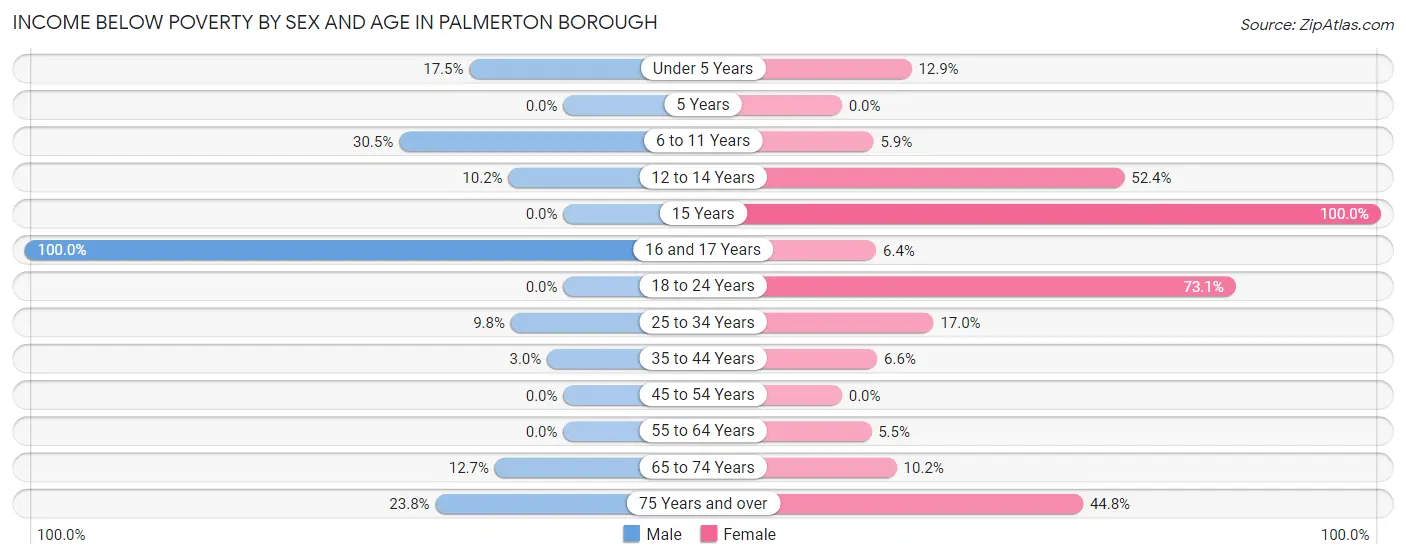 Income Below Poverty by Sex and Age in Palmerton borough