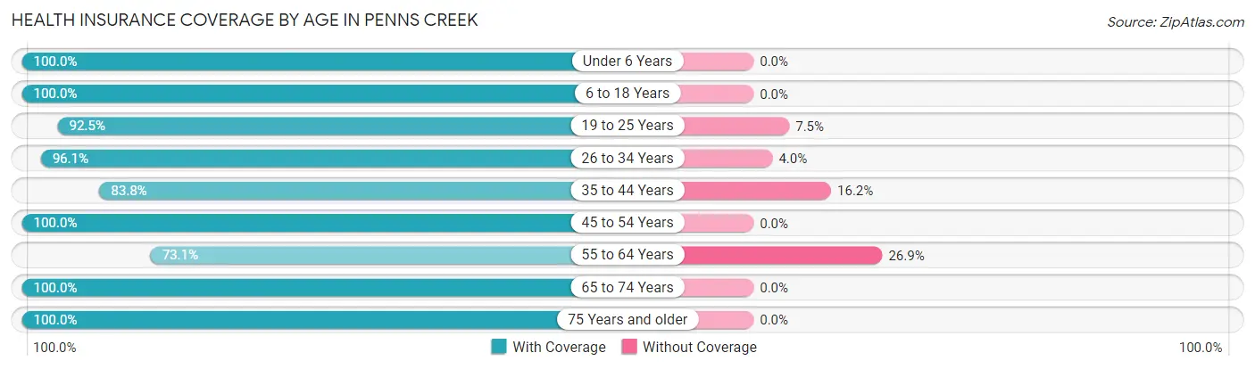 Health Insurance Coverage by Age in Penns Creek