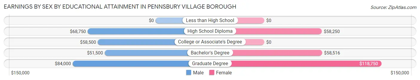 Earnings by Sex by Educational Attainment in Pennsbury Village borough