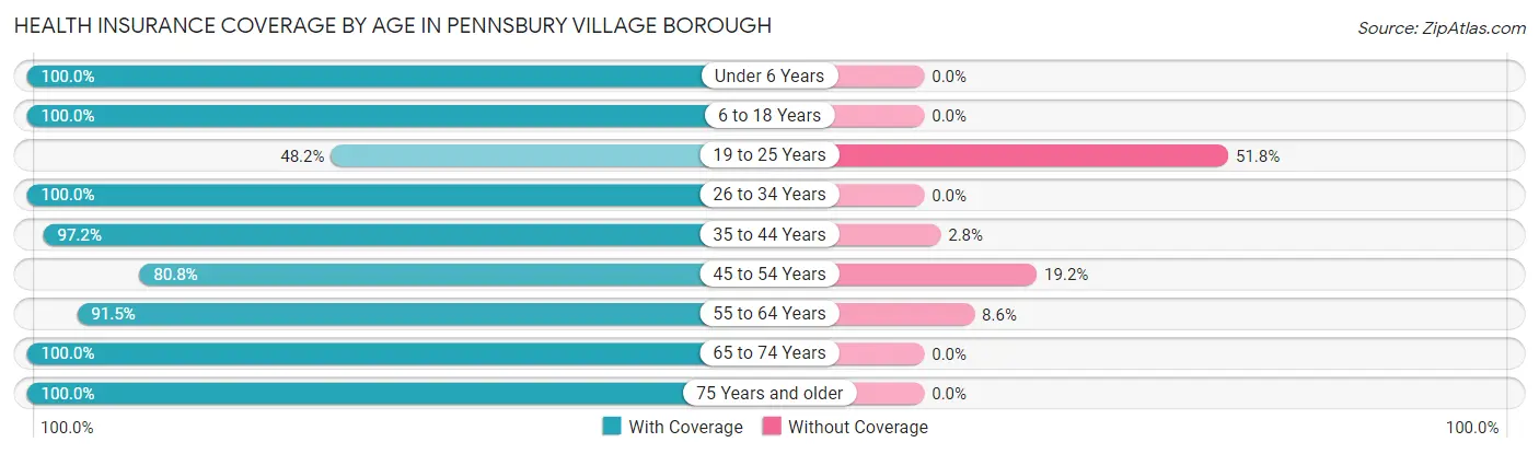 Health Insurance Coverage by Age in Pennsbury Village borough