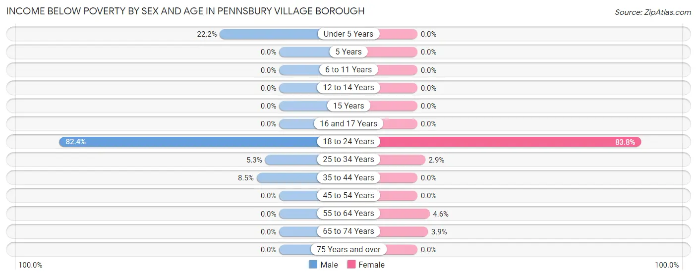 Income Below Poverty by Sex and Age in Pennsbury Village borough