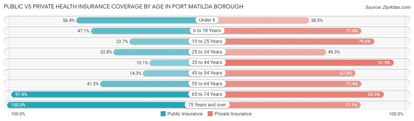 Public vs Private Health Insurance Coverage by Age in Port Matilda borough