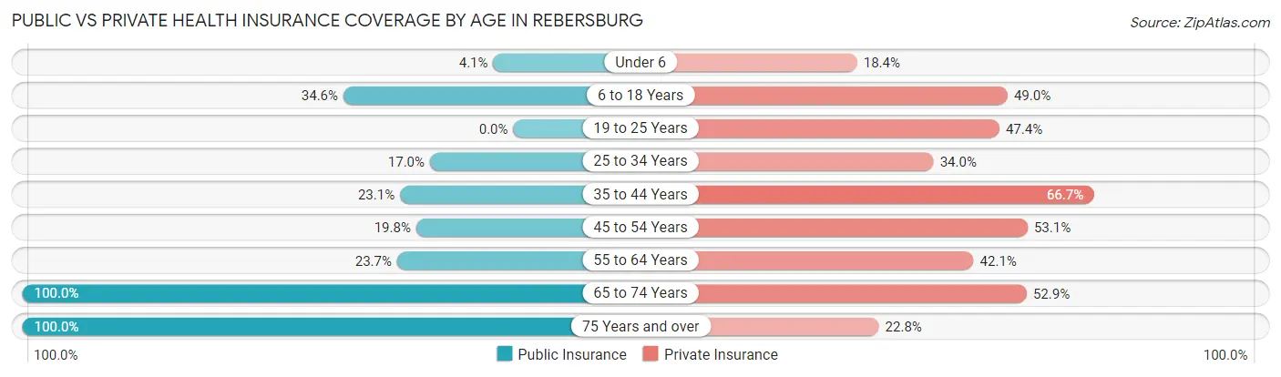 Public vs Private Health Insurance Coverage by Age in Rebersburg