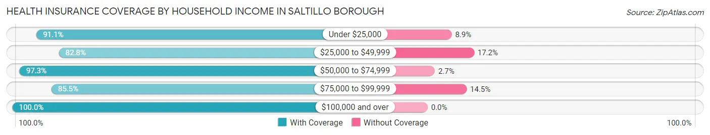 Health Insurance Coverage by Household Income in Saltillo borough