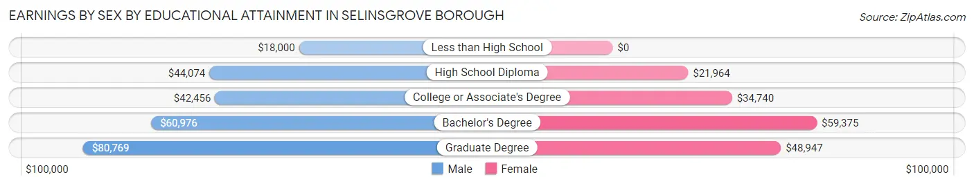 Earnings by Sex by Educational Attainment in Selinsgrove borough