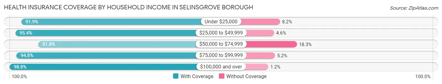 Health Insurance Coverage by Household Income in Selinsgrove borough