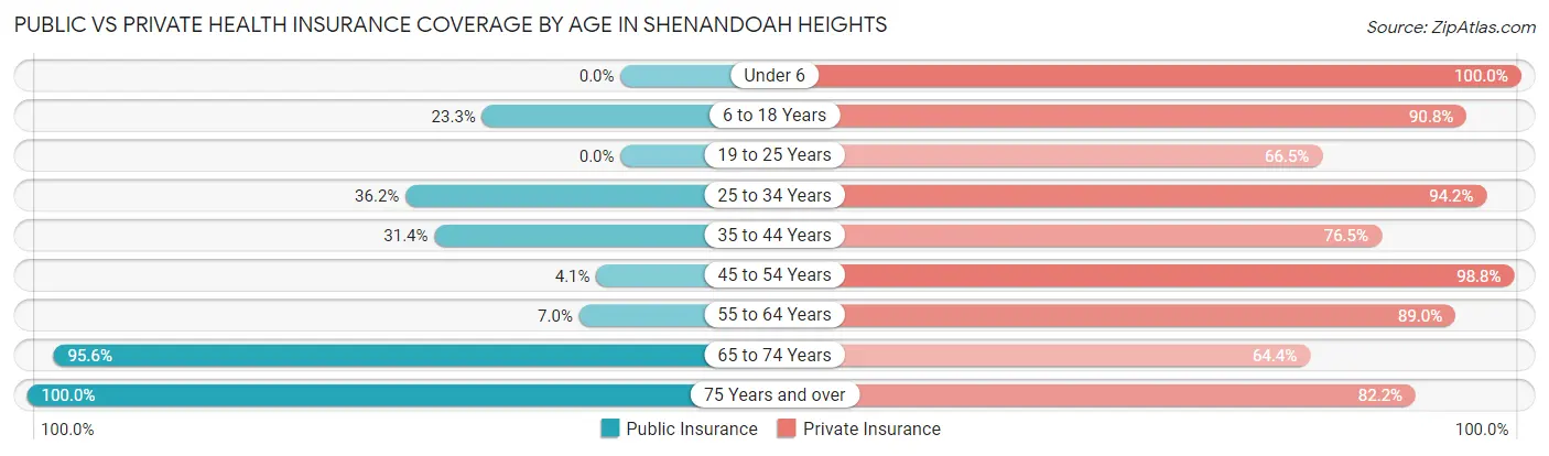 Public vs Private Health Insurance Coverage by Age in Shenandoah Heights