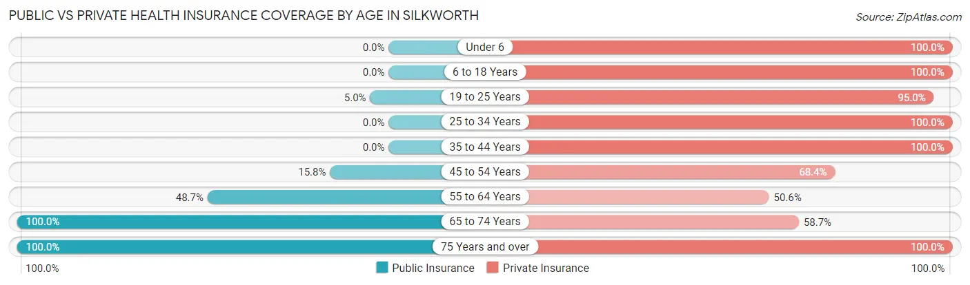 Public vs Private Health Insurance Coverage by Age in Silkworth