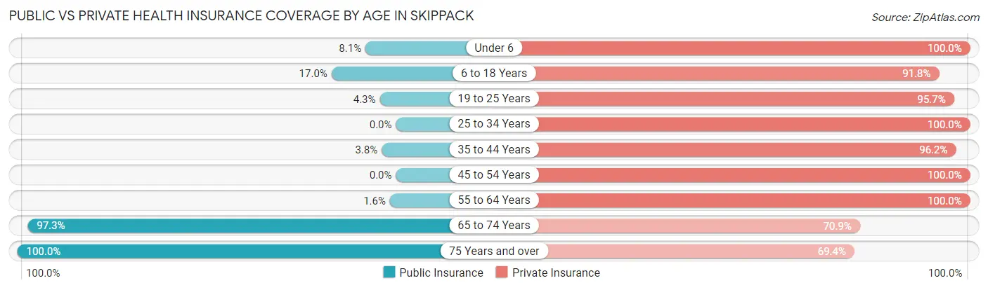 Public vs Private Health Insurance Coverage by Age in Skippack