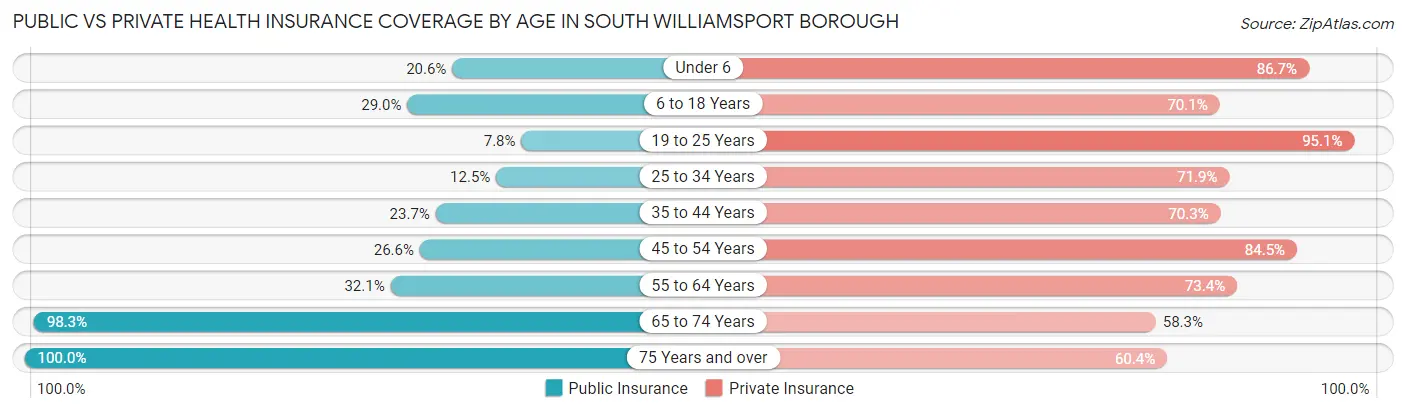 Public vs Private Health Insurance Coverage by Age in South Williamsport borough