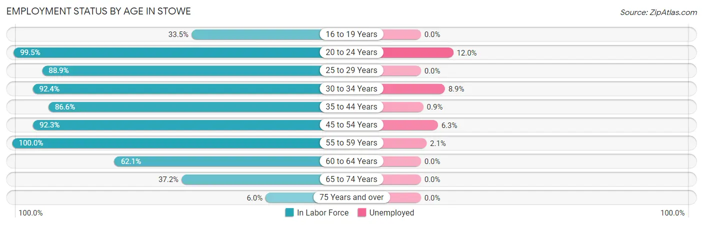 Employment Status by Age in Stowe